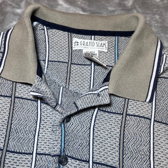 Grand Slam Vintage Polo Shirt Mens XL Plaid Golf Casual Short Sleeve Breathable - Picture 6 of 12